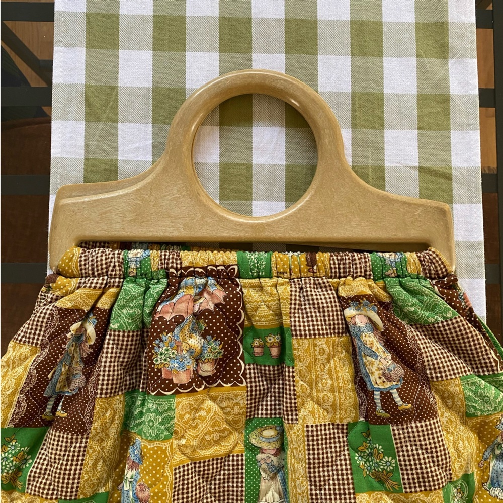 Vintage Holly Hobbie Patchwork Wood Handle Bag Purse Totebag - Picture 5 of 15